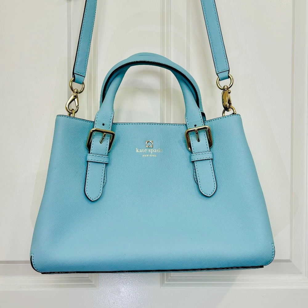 Kate Spade Harper Aqua Pool Blue Satchel Leather Bag